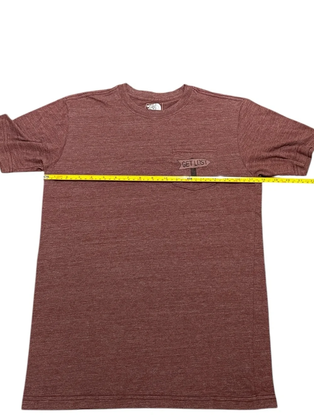 The North Face Men’s Short Sleeve Tee “Get Lost” Heather Maroon, Size S Slim Fit